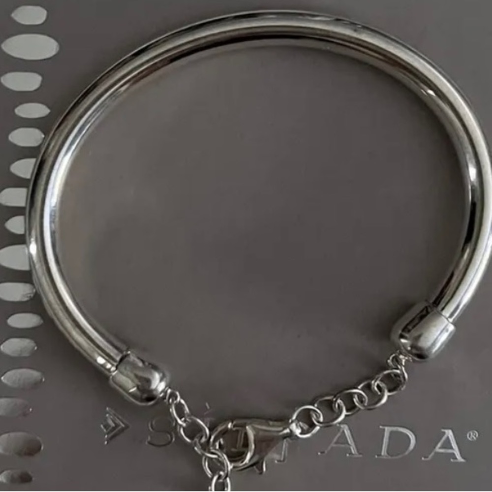 Silpada "Work It" Sterling Tube Cuff Bracelet w/ Safety Chain  B2813
